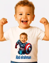 تيشيرت سوبر هيرو مخصص باسم وصورة الطفل